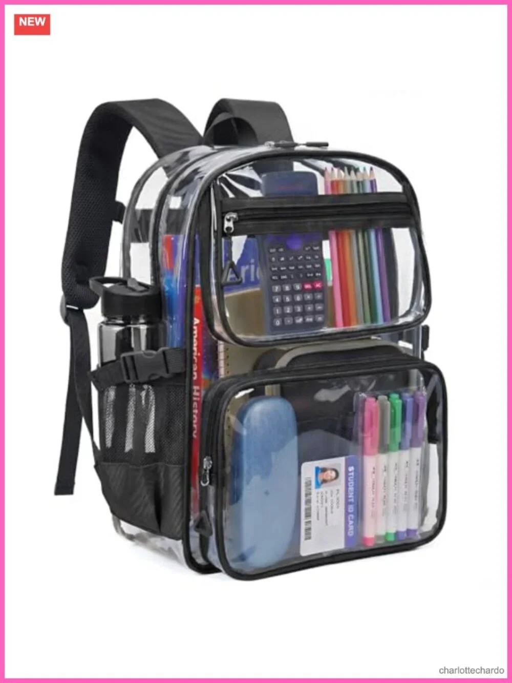 Clear Backpack for School, Heavy Duty PVC Transparent Bookbag with Laptop